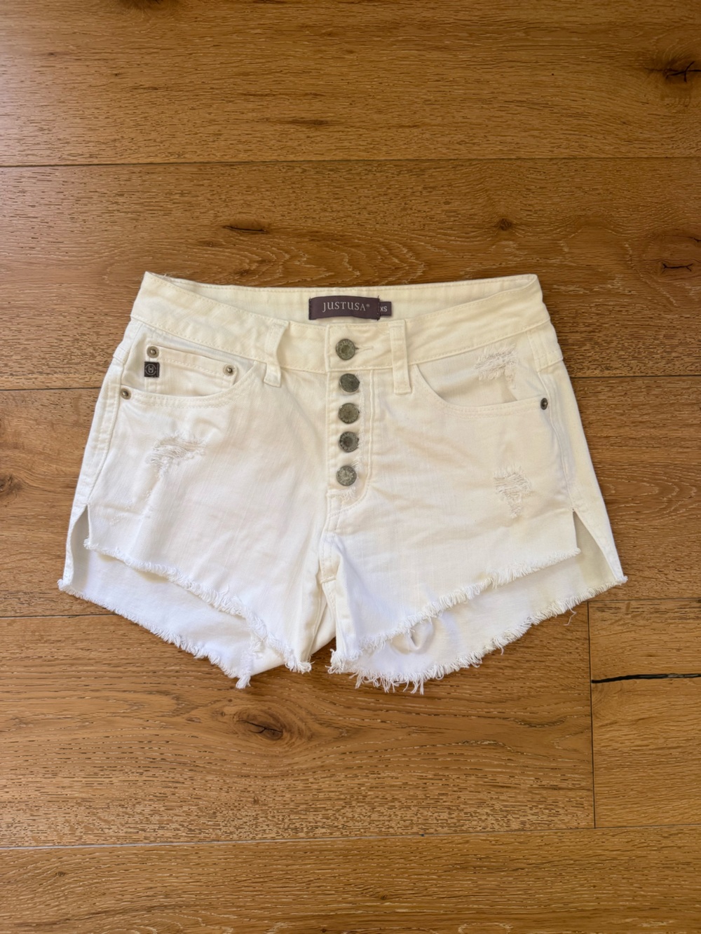 Just USA White High-Rise Distressed Denim Shorts